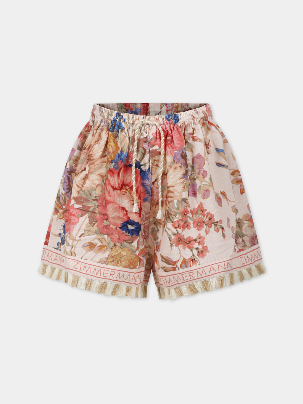 Shorts avorio per bambina con stampa floreale